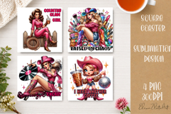 Retro Cowgirl Housewives Coaster Sublimation | Pink Western Product Image 1
