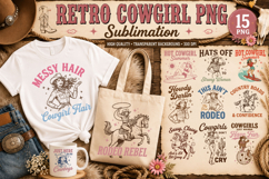 Retro Cowgirl PNG Designs | 15 Western Sublimation Designs Product Image 1