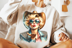 retro cowgirl sunglasses png, blonde cowgirl clipart sublimation, vintage cowgirl png design, western retro fashion clipart, girly cowgirl sublimation design, rustic retro cowgirl png file, country girl sunglasses png, trendy western cowgirl printable, re