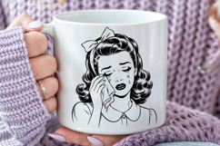 Retro Crying Woman Sad Comic Girl PNG Product Image 4