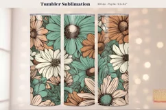 Retro Daisy Tumbler Wrap  Boho Flower Tumbler Sublimation 
