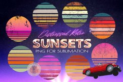 Retro Distressed Sunsets Vintage Background Bundle 8 PNG