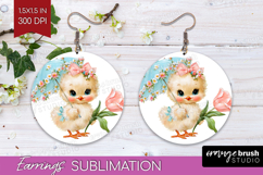 Retro Easter Round Earrings - Cute Animal PNG Sublimation Product Image 1