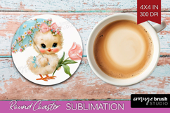 Retro Easter Round Coaster - Cute Animal Coaster PNG Product Image 1
