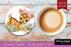 Retro Easter Round Coaster - Cute Animal Coaster PNG Product Image 1