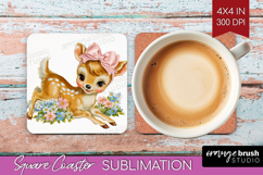 Retro Easter Square Coaster - Cute Animal Coaster PNG Product Image 1