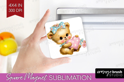 Retro Easter Magnet Sublimation - Cute Animal Square Magnet Product Image 1