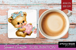 Retro Easter Square Coaster - Cute Animal Coaster PNG Product Image 1