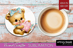 Retro Easter Round Coaster - Cute Animal Coaster PNG Product Image 1