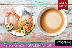Retro Easter Round Coaster - Cute Animal Coaster PNG Product Image 1