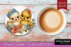 Retro Easter Round Coaster - Cute Animal Coaster PNG Product Image 1