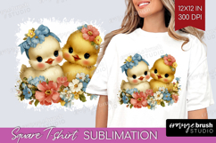 Retro Easter Square Tshirt Background - Cute Animal PNG Product Image 1