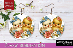 Retro Easter Round Earrings - Cute Animal PNG Sublimation Product Image 1
