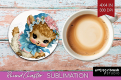 Retro Easter Round Coaster - Cute Animal Coaster PNG Product Image 1