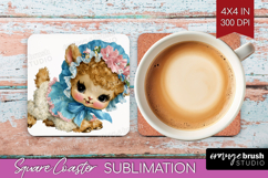 Retro Easter Square Coaster - Cute Animal Coaster PNG Product Image 1