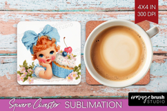 Retro Easter Square Coaster - Cute Animal Coaster PNG Product Image 1