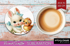 Retro Easter Round Coaster - Cute Animal Coaster PNG Product Image 1