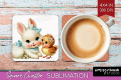 Retro Easter Square Coaster - Cute Animal Coaster PNG Product Image 1