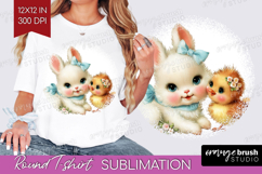 Retro Easter Round Tshirt Background - Cute Animal PNG Product Image 1