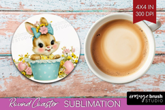 Retro Easter Round Coaster - Cute Animal Coaster PNG Product Image 1