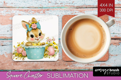 Retro Easter Square Coaster - Cute Animal Coaster PNG Product Image 1