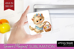 Retro Easter Magnet Sublimation - Cute Animal Square Magnet Product Image 1
