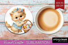 Retro Easter Round Coaster - Cute Animal Coaster PNG Product Image 1