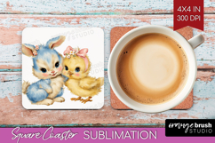 Retro Easter Square Coaster - Cute Animal Coaster PNG Product Image 1