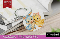 Retro Easter Keychain PNG - Cute Animal Keychain Sublimation Product Image 1