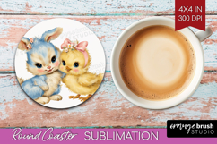 Retro Easter Round Coaster - Cute Animal Coaster PNG Product Image 1