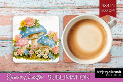 Retro Easter Square Coaster - Cute Animal Coaster PNG Product Image 1