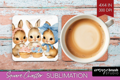 Retro Easter Square Coaster - Cute Animal Coaster PNG Product Image 1