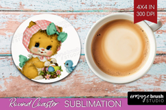 Retro Easter Round Coaster - Cute Animal Coaster PNG Product Image 1