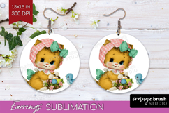 Retro Easter Round Earrings - Cute Animal PNG Sublimation Product Image 1