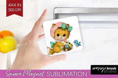Retro Easter Magnet Sublimation - Cute Animal Square Magnet Product Image 1