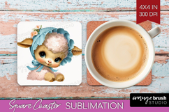 Retro Easter Square Coaster - Cute Animal Coaster PNG Product Image 1