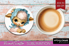 Retro Easter Round Coaster - Cute Animal Coaster PNG Product Image 1