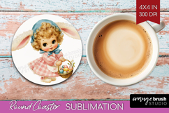 Retro Easter Round Coaster - Cute Animal Coaster PNG Product Image 1