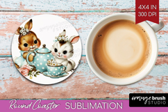 Retro Easter Round Coaster - Cute Animal Coaster PNG Product Image 1