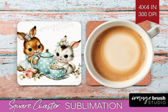Retro Easter Square Coaster - Cute Animal Coaster PNG Product Image 1