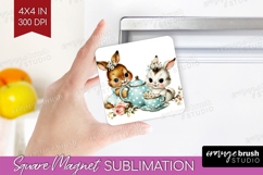 Retro Easter Magnet Sublimation - Cute Animal Square Magnet Product Image 1