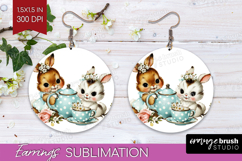 Retro Easter Round Earrings - Cute Animal PNG Sublimation Product Image 1