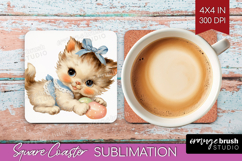 Retro Easter Square Coaster - Cute Animal Coaster PNG Product Image 1