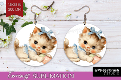 Retro Easter Round Earrings - Cute Animal PNG Sublimation Product Image 1