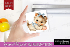 Retro Easter Magnet Sublimation - Cute Animal Square Magnet Product Image 1