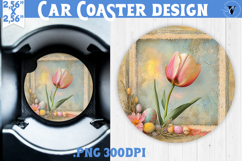 Happy Easter Car Coaster | Easter Tulip | Retro Easter Product Image 1