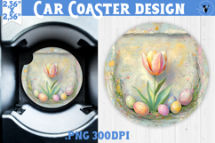 Happy Easter Car Coaster | Easter Tulip | Retro Easter Product Image 1
