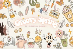 Retro Easter Clipart Bundle Groovy Spring Clipart