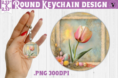 Retro Easter Round Keychain | Tulip with eggs Product Image 1
