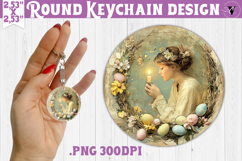 Retro Easter Round Keychain | Easter girl Product Image 1